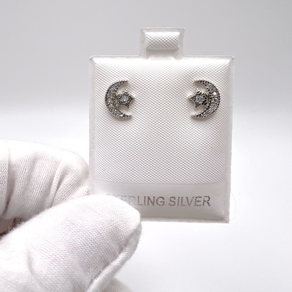 Sterling Silver Moon & Star Earrings - Picture 12 of 14